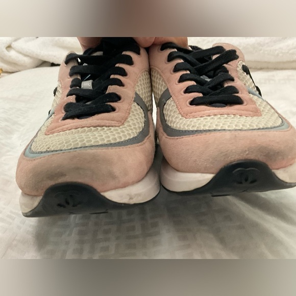 Chanel women Mesh Suede Calfskin Grained Calfskin Womens CC Sneakers 38.5 pink - Picture 11 of 13